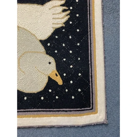 Hand Hooked Rug 4 Ducks Primitive Country Area Rug 2x3 Vintage - Picture 6 of 9